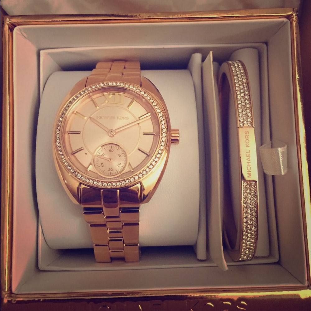 Dena Rose Gold-Tone Watch and Bracelet Gift Set